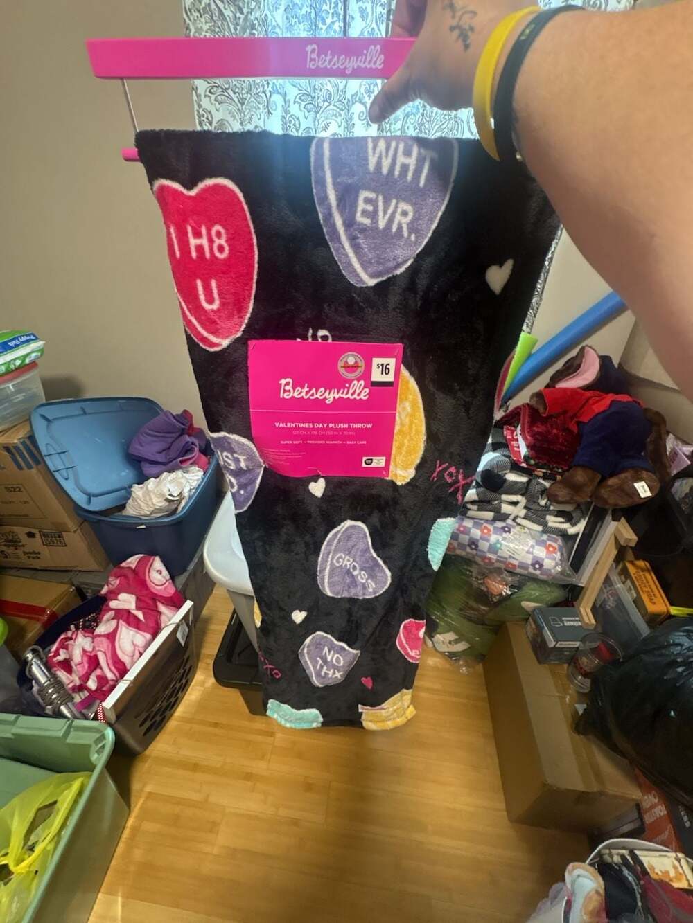 Betseyville Black Valentines Day Conversation Heart Plush Throw